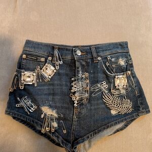 Dolce & Gabbana Blue Jean Shorts with Rhinestone Embellishments